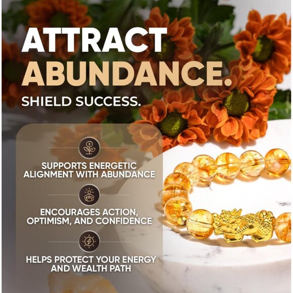 Wealth & Manifestation Citrine Bracelet Gold Bead Fit Most - Picture 2 of 6